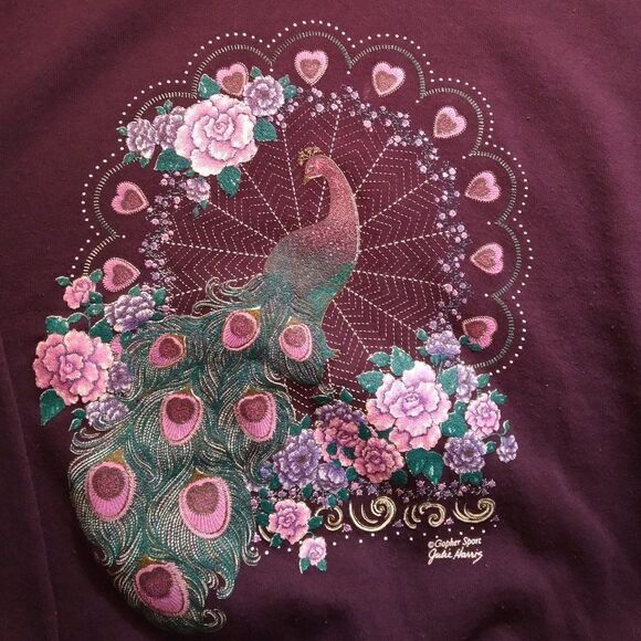 Vintage Peacock Roses Floral Hearts Double Collar Sweatshirt - Picture 3 of 8